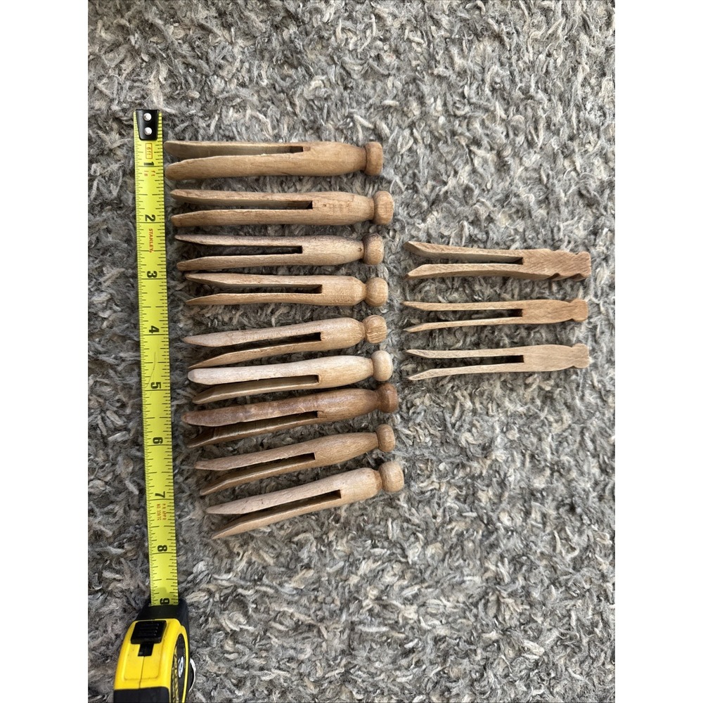 Vintage Collection of Carved Wood Clothes Pins Pin 1920 1930-lot Of 12 -3 Styles - Picture 3 of 4